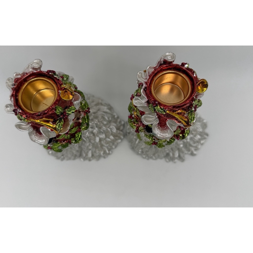 2 Christmas Santa Candlestick Holders Beard Holly Holiday - Picture 7 of 7